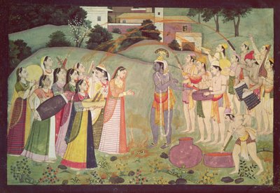 Krishna feiert das Holi-Fest, Kangra, Himachal Pradesh, ca. 1775-1780 von Pahari School